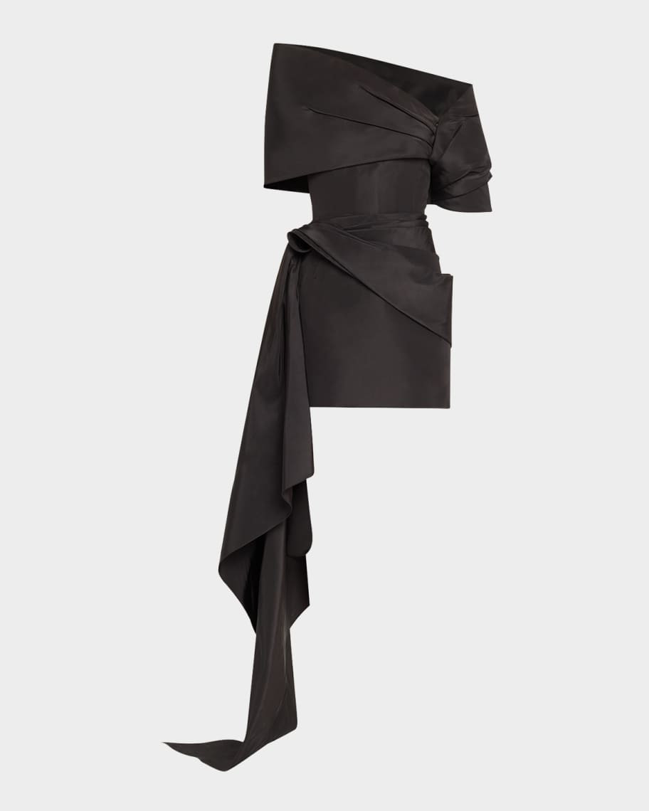 Oscar de la Renta Draped Mini Cocktail Dress With Draped Stole | Neiman Marcus