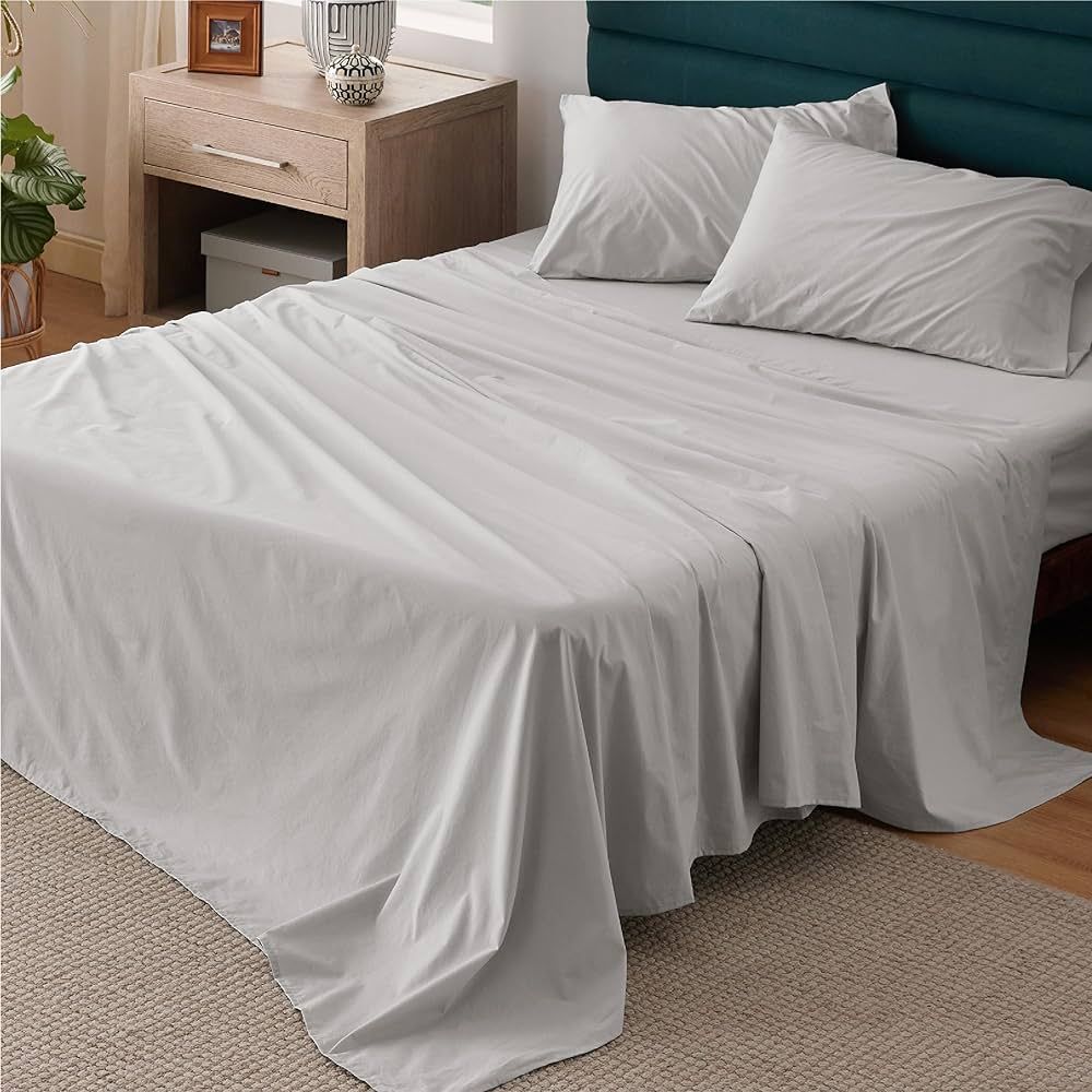 Bedsure 100% Cotton Sheets King Size - Soft Percale Sheets, 4 Pieces Grey Sheet Set, Breathable C... | Amazon (US)