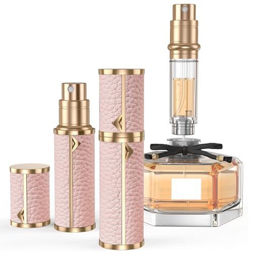 YIERSO Perfume Travel Refillable Bottle,Genuine Leather Bottom-Filling Fragrances Perfume Atomizer,Mini Cologne Dispenser,Portable Sprayer Pocket Size for Cruise Car Trip Purse Gift 5ml (Pink) | Amazon (US)