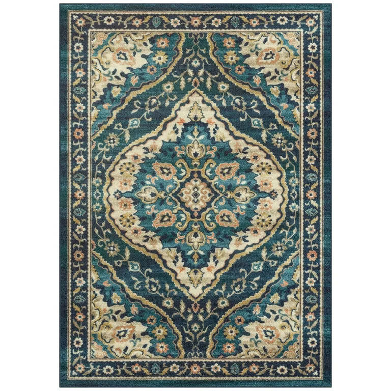 Mainstays Traditional Persian Teal Blue Print Indoor Area Rug, 7' x 10' | Walmart (US)