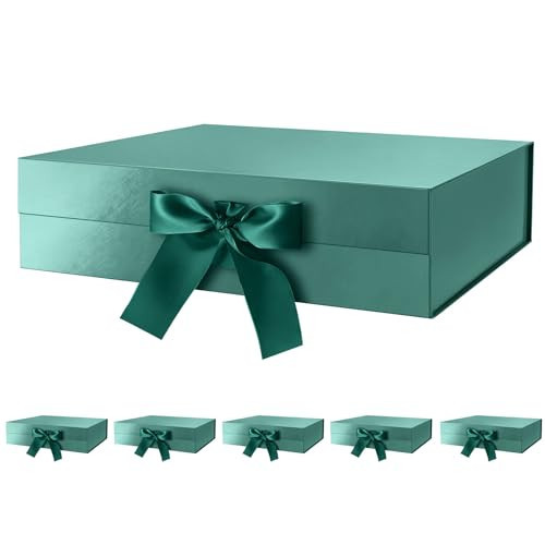 GREEN BEAN 6 Large Gift Boxes with Lids for Presents 13x9.7x3.4 Inches, Christmas Green Magnetic Gift Box with Ribbon, Bridesmaid Proposal Box, Luxury Gift Boxes (Glossy Green) | Amazon (US)