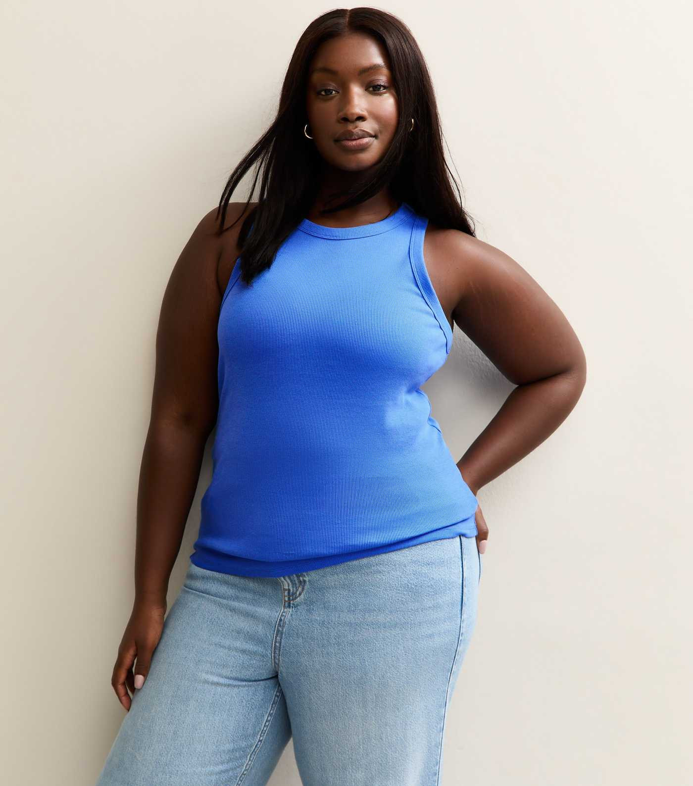 Curves Blue Ribbed Racerback Vest | New Look | New Look (UK)