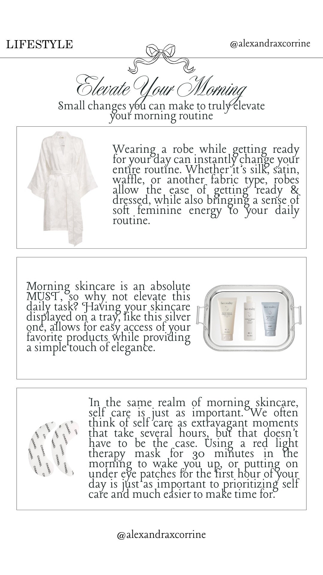 Elevate your morning ☕️ Small changes you can make to truly elevate your morning routine 🤍

Morning routine, chic elegant lifestyle, little luxuries, romanticize your life, self care aesthetic, robe, bathrobe, skincare, beautyy

#LTKselfcare #LTKmorningroutine #LTKBeauty