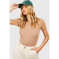 Rib Knit Crew Neck Short Sleeve Knitted Top | PrettyLittleThing UK