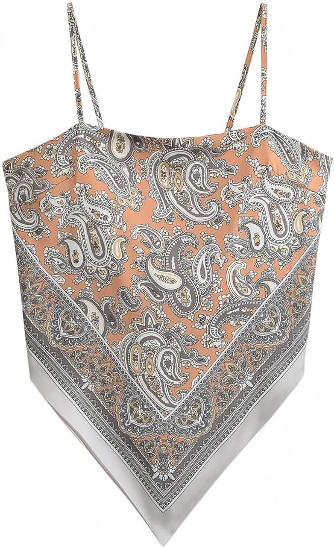 Women's Paisley Satin Bandana Tube Top Tie Back Adjustable Spaghetti Strap Sleeveless Boho Going ... | Amazon (US)
