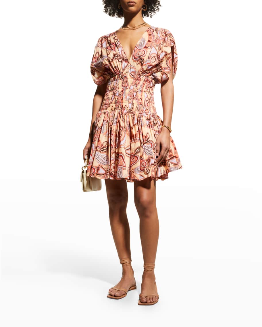 A.L.C. Luna Smocked Split-Sleeve Mini Dress | Neiman Marcus