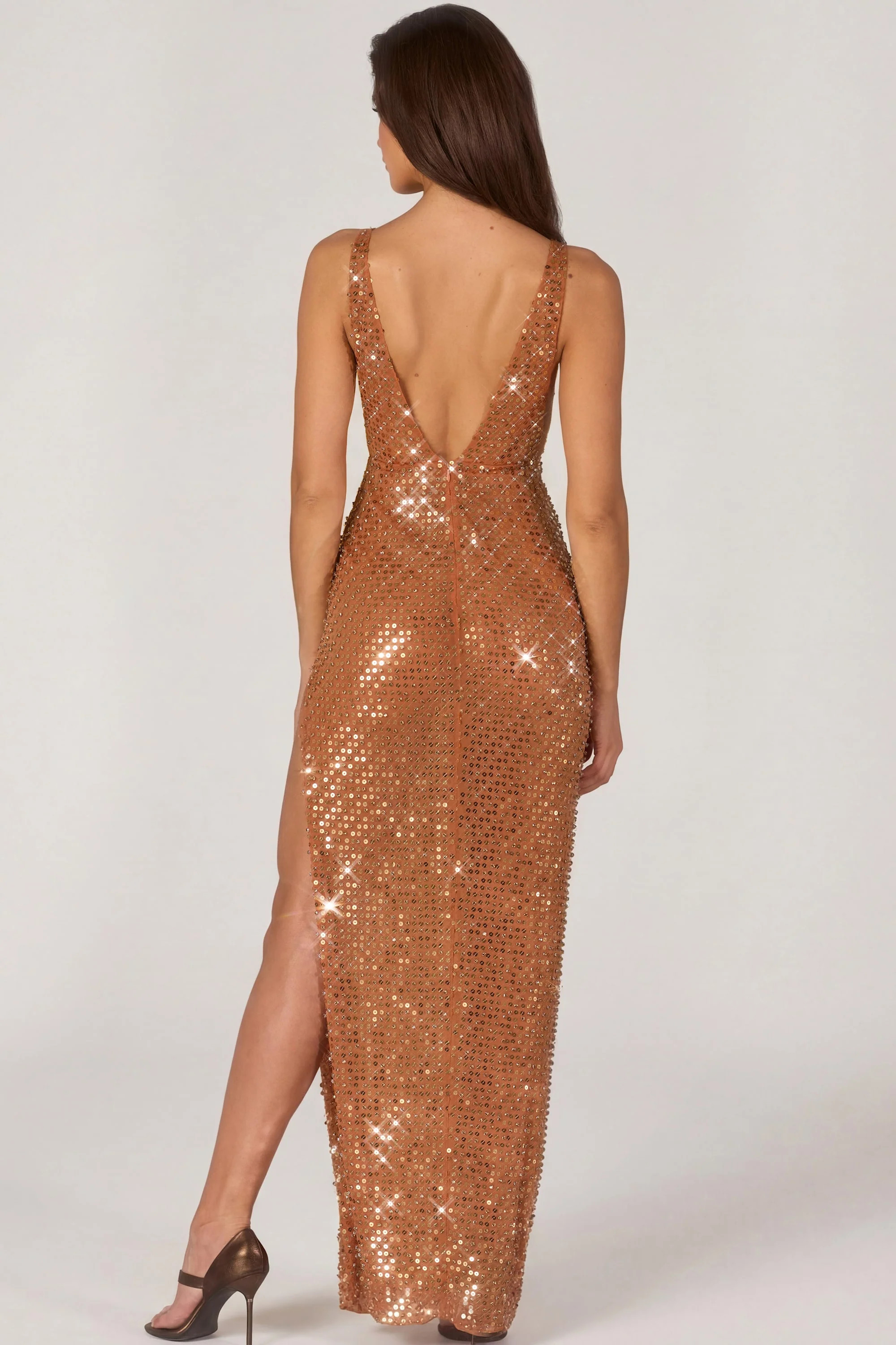Alyssia Embellished Maxi Dress in Bronze | Oh Polly | Oh Polly