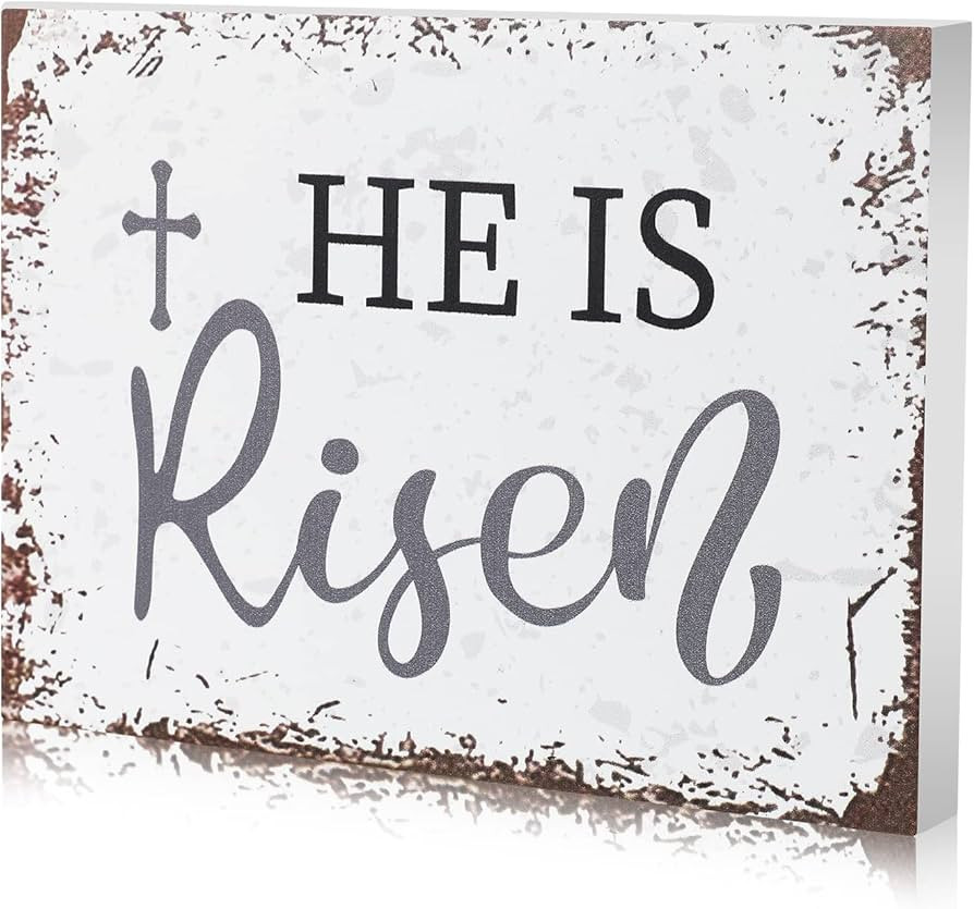 Easter He is Risen Wood Block Sign 5 x 7 Inches Christian Desk Decor Bible Verse Wooden Sign Cros... | Amazon (US)