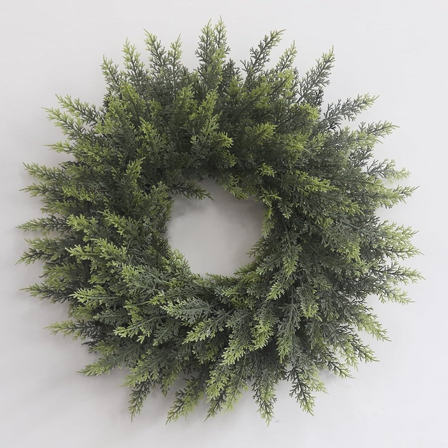 24'' Christmas Cedar Wreaths, Real Touch Faux Green Fake Pine Needles Wreath Artificial Cedar Wre... | Amazon (US)