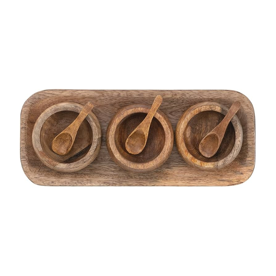 Bloomingville Spice Bowl Set with Wood Spoons on a Mango Wood Tray, Natural, Set of 3 | Amazon (US)
