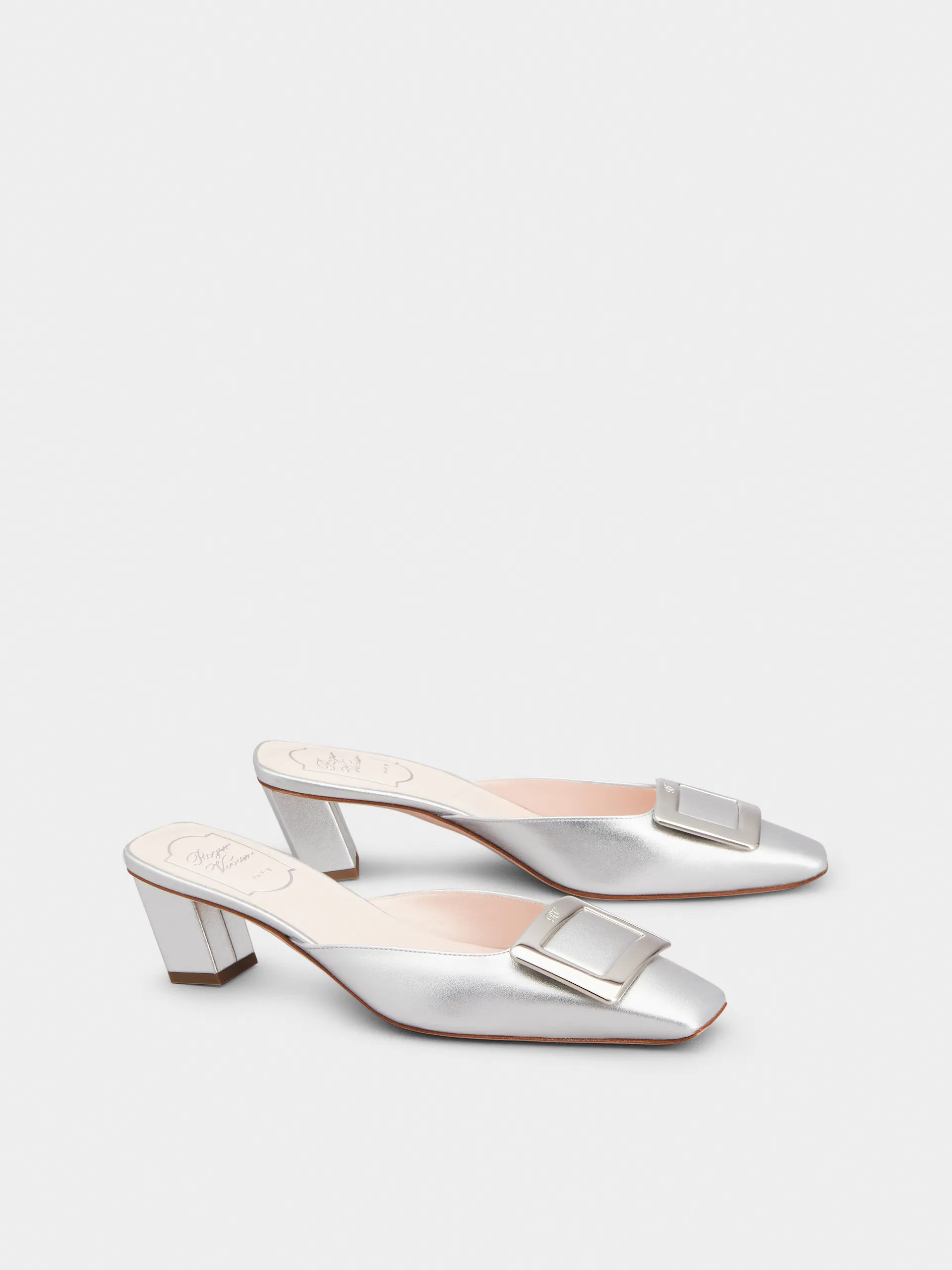 Belle Vivier Metal Buckle Mules in Soft Leather | Roger Vivier US