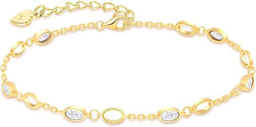RIVIKO Birthstone Bracelets for Women,925 Sterling Silver Gold Plated Dainty Women Charm Link Bra... | Amazon (US)