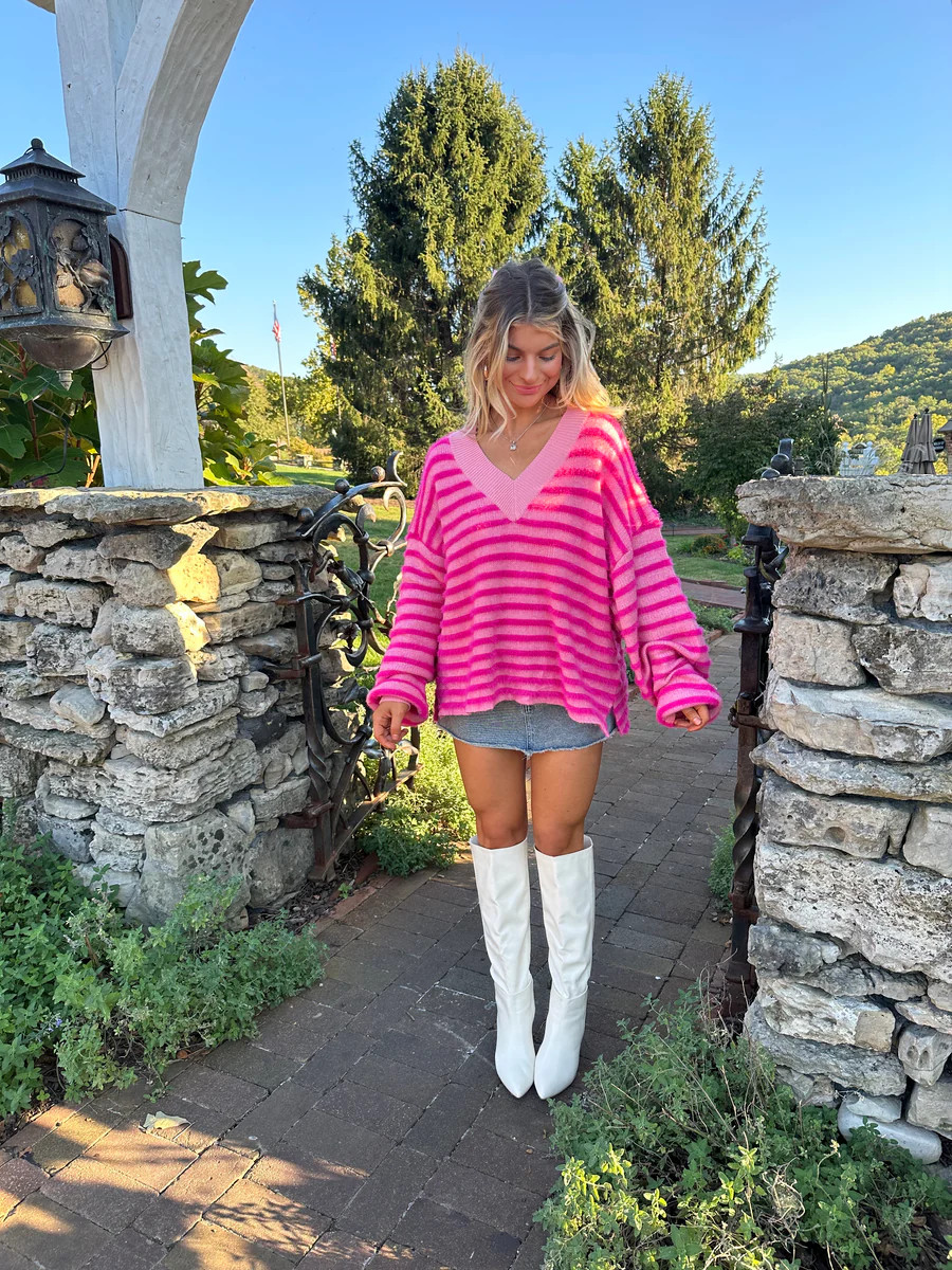 Fran Oversized Striped Sweater - Pink | Ave + Liv Boutique