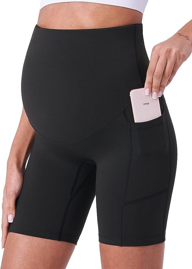 POSHDIVAH Women's Maternity Shorts Over The Belly Biker Yoga Active Pregnancy Workout Short Pants... | Amazon (US)