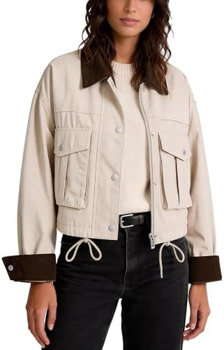Flygo Womens Cropped Jacket 2026 Trendy Contrast Collar Barn Jacket Zip Up Oversized Utility Coat... | Amazon (US)