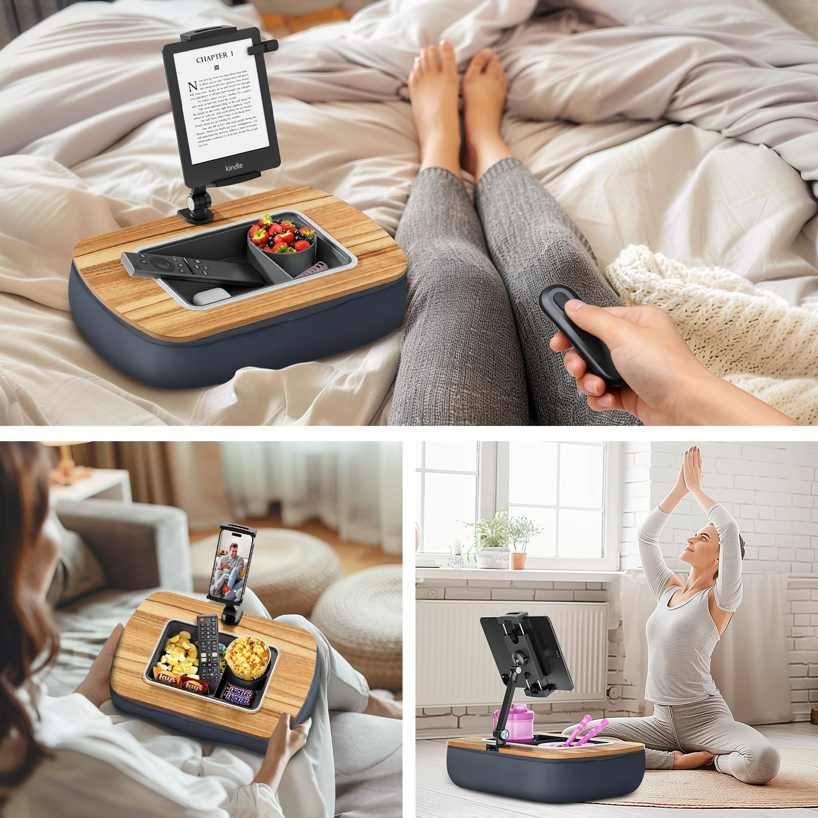 Lap Beanbag Tablet Pillow Stand,Adjustable iPad Holder with Snack Bowl,360° Rotating Clip for 4.... | Amazon (US)