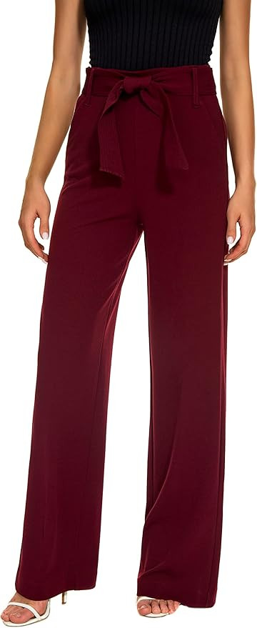 Women's Casual High Waisted Wide Leg Dress Pants with Pockets and Belt | Amazon (US)