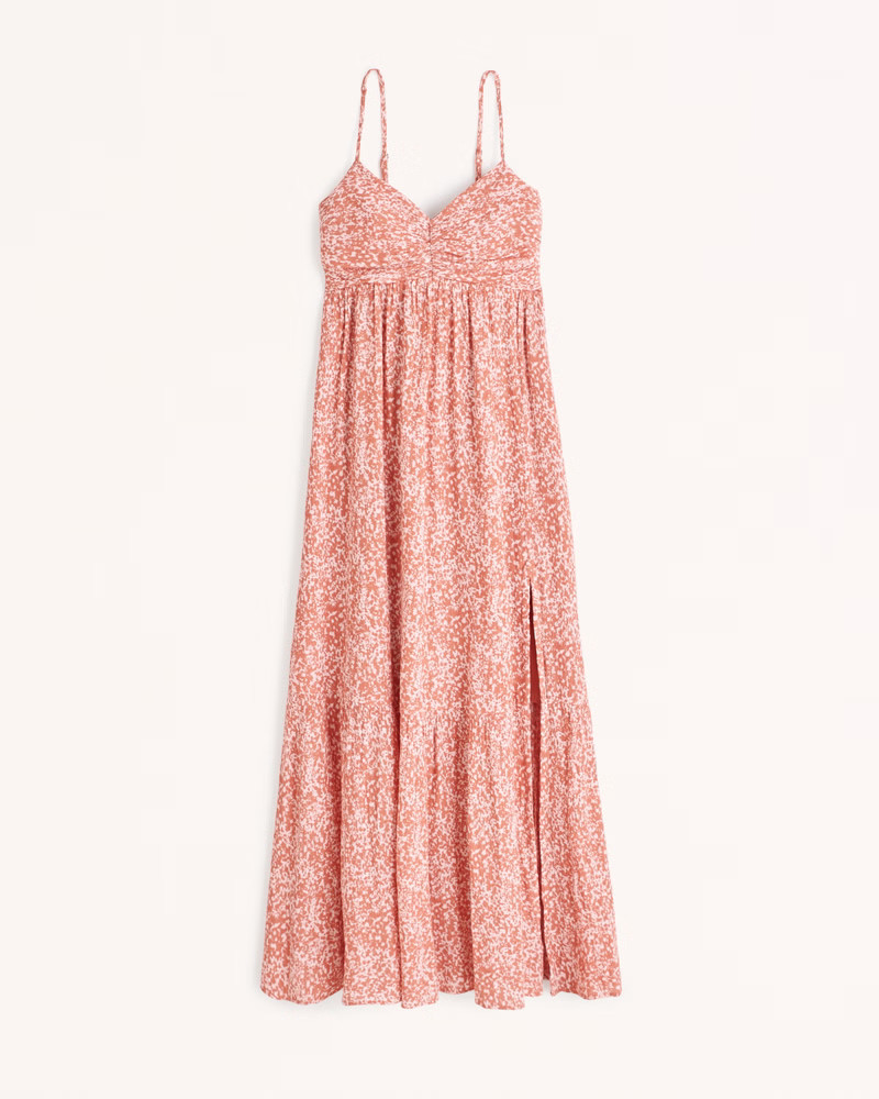 Ruched Crinkle Maxi Dress | Abercrombie & Fitch (US)