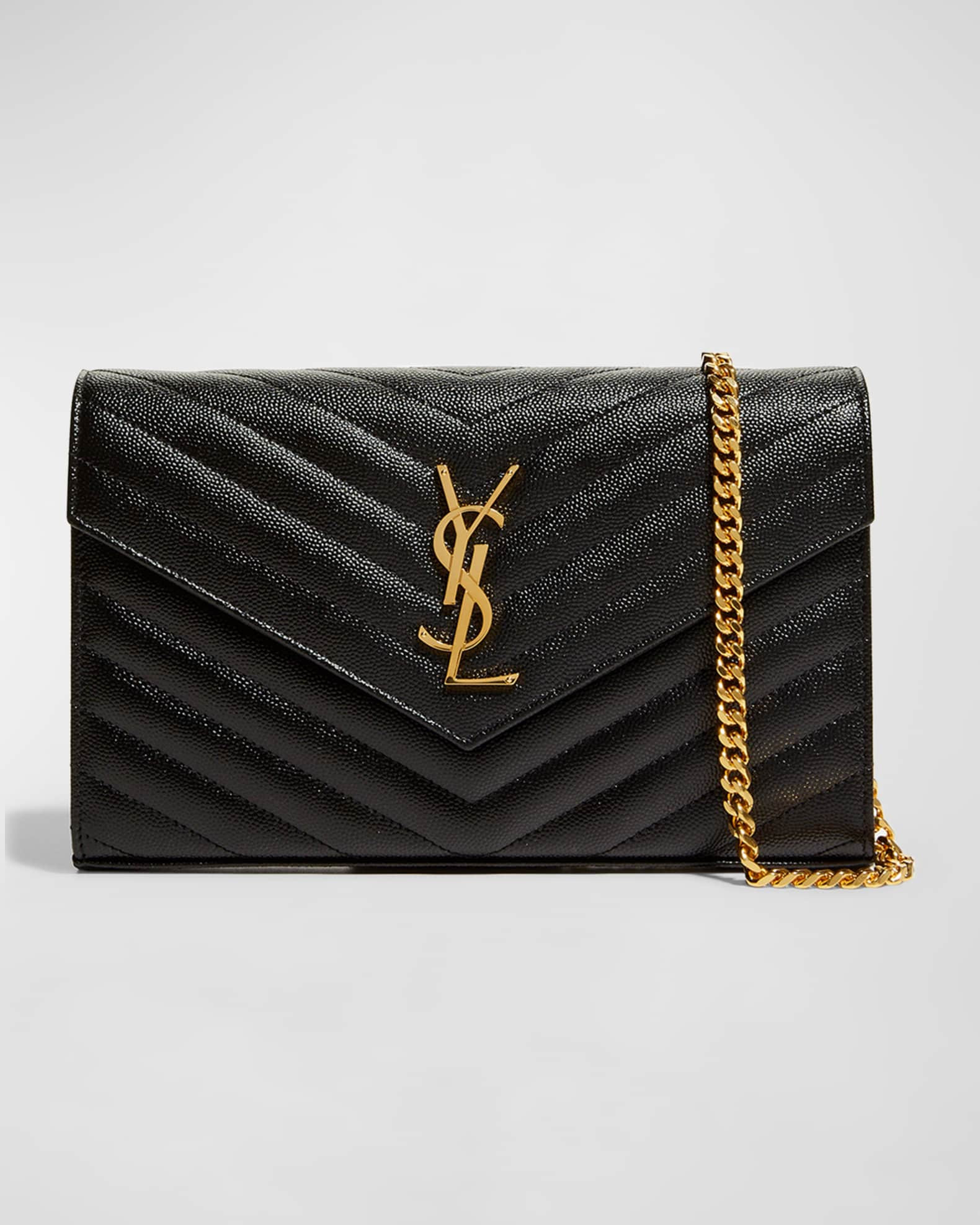 Saint Laurent Monogramme Large Grain de Poudre Wallet on Chain | Neiman Marcus