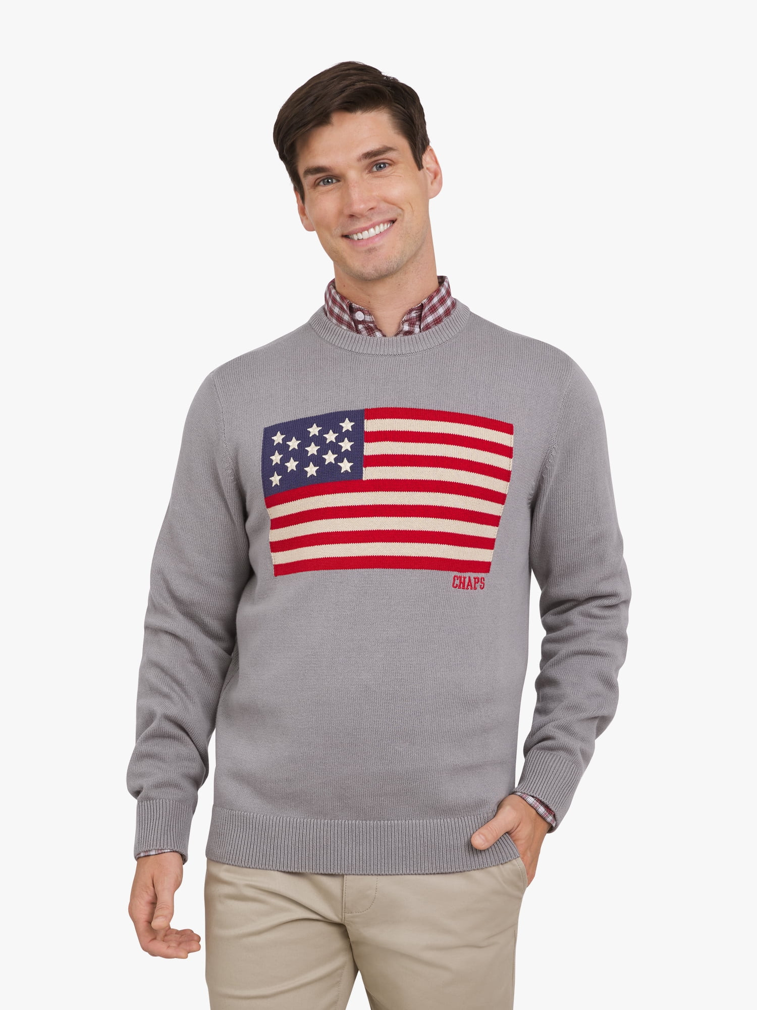 Chaps Men's & Big Men's Long Sleeve Flag Crewneck Sweater, Sizes S-3XL | Walmart (US)