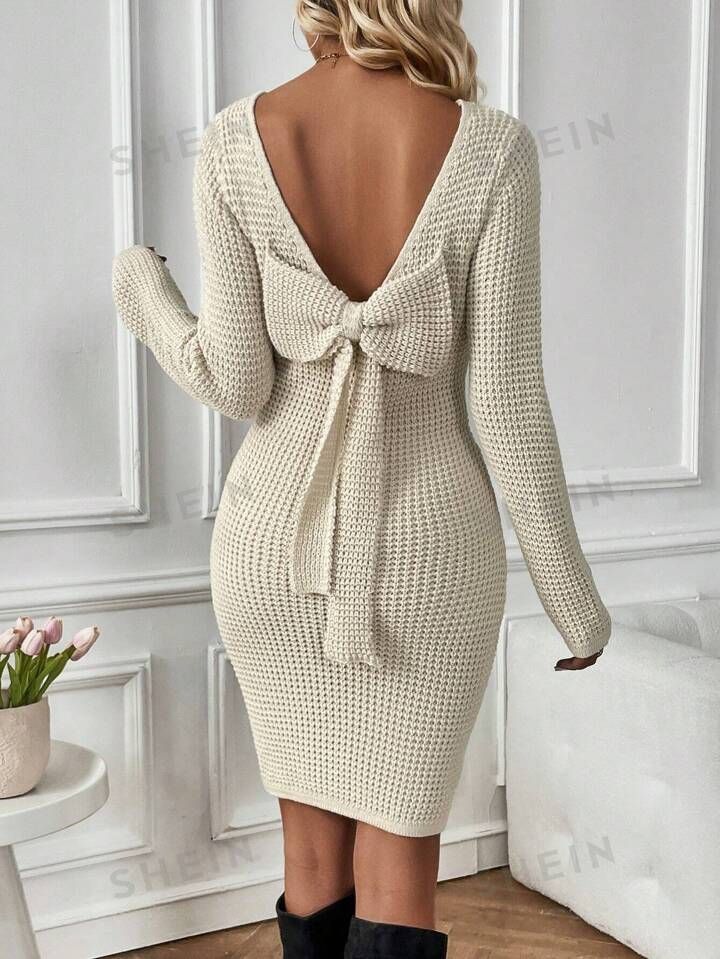 SHEIN Frenchy Twist Backless Sweater Dress | SHEIN