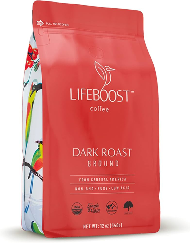 Lifeboost Coffee Dark Roast Ground Coffee - Low Acid Single Origin USDA Organic Coffee - Non-GMO ... | Amazon (US)