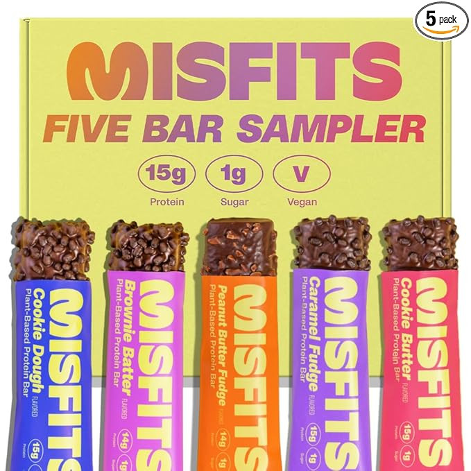 Misfits Vegan Protein Bars - Updated Recipe | Plant Based, Low Sugar & Carb, High Fiber Snacks | ... | Amazon (US)