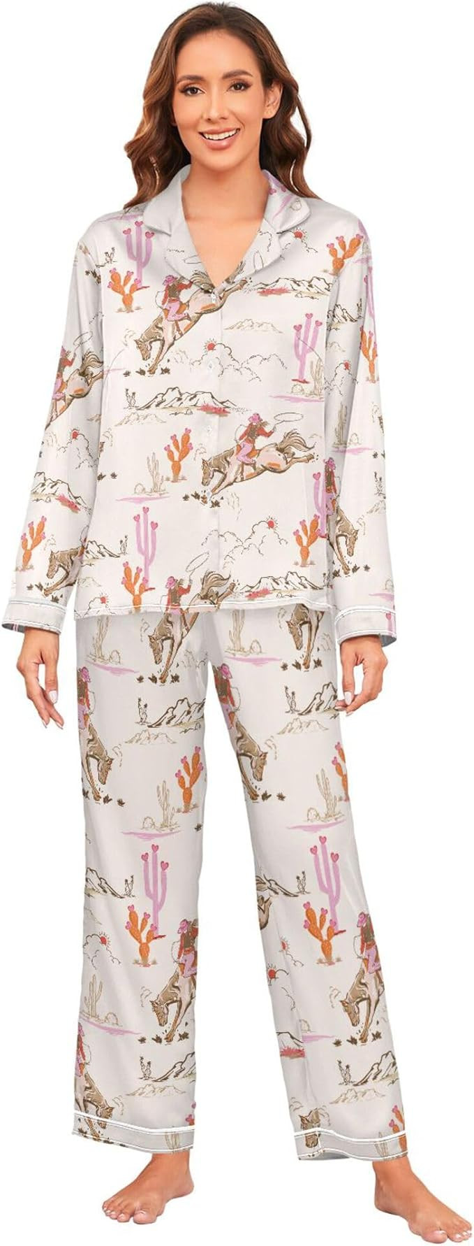 Fisyme Womens Satin Pajama Set Long Sleeve Button Down Sleepwear Nightwear Loungewear Pj Sets S-X... | Amazon (US)