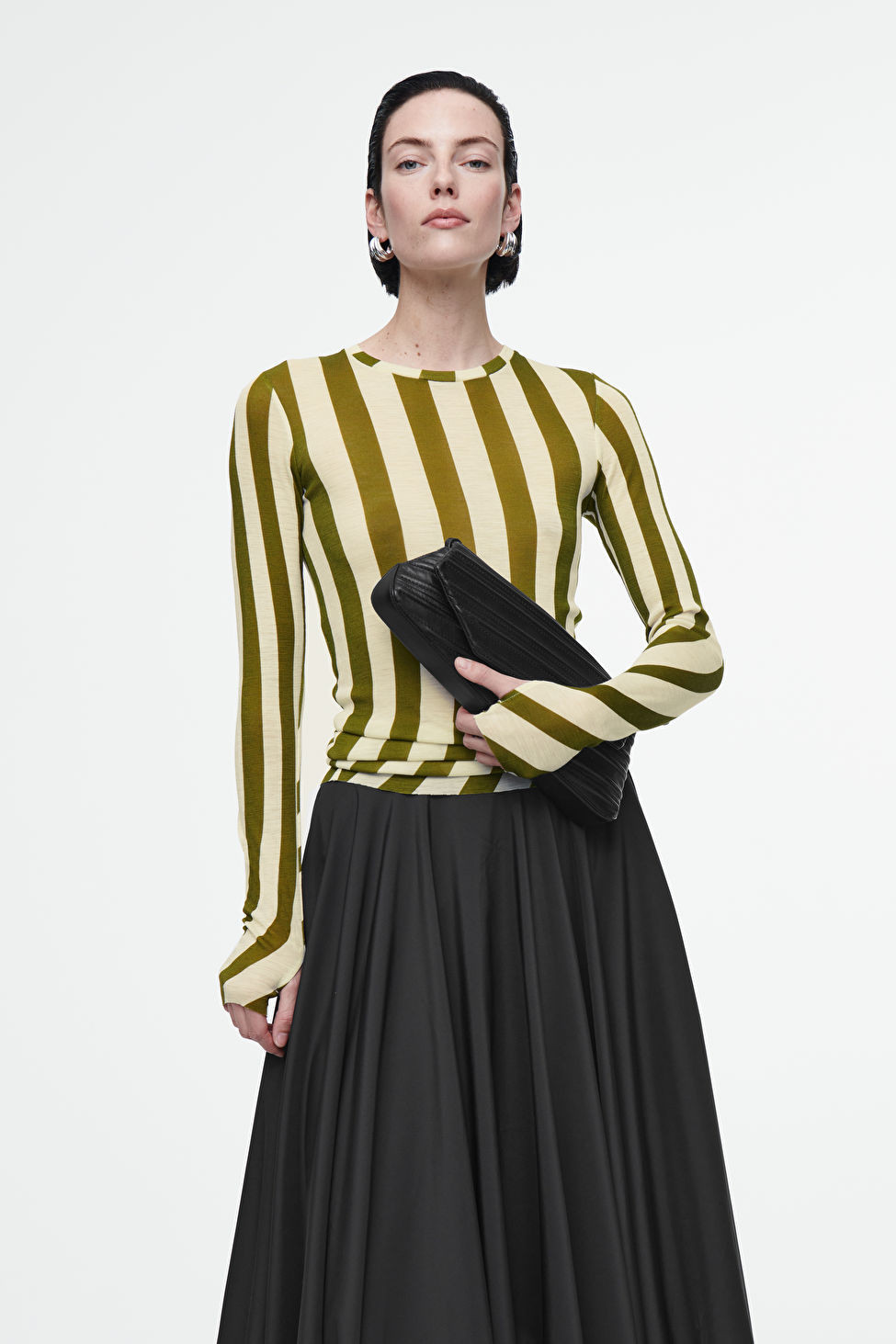 CREW-NECK MERINO WOOL TOP - GREEN / STRIPED - COS | COS UK