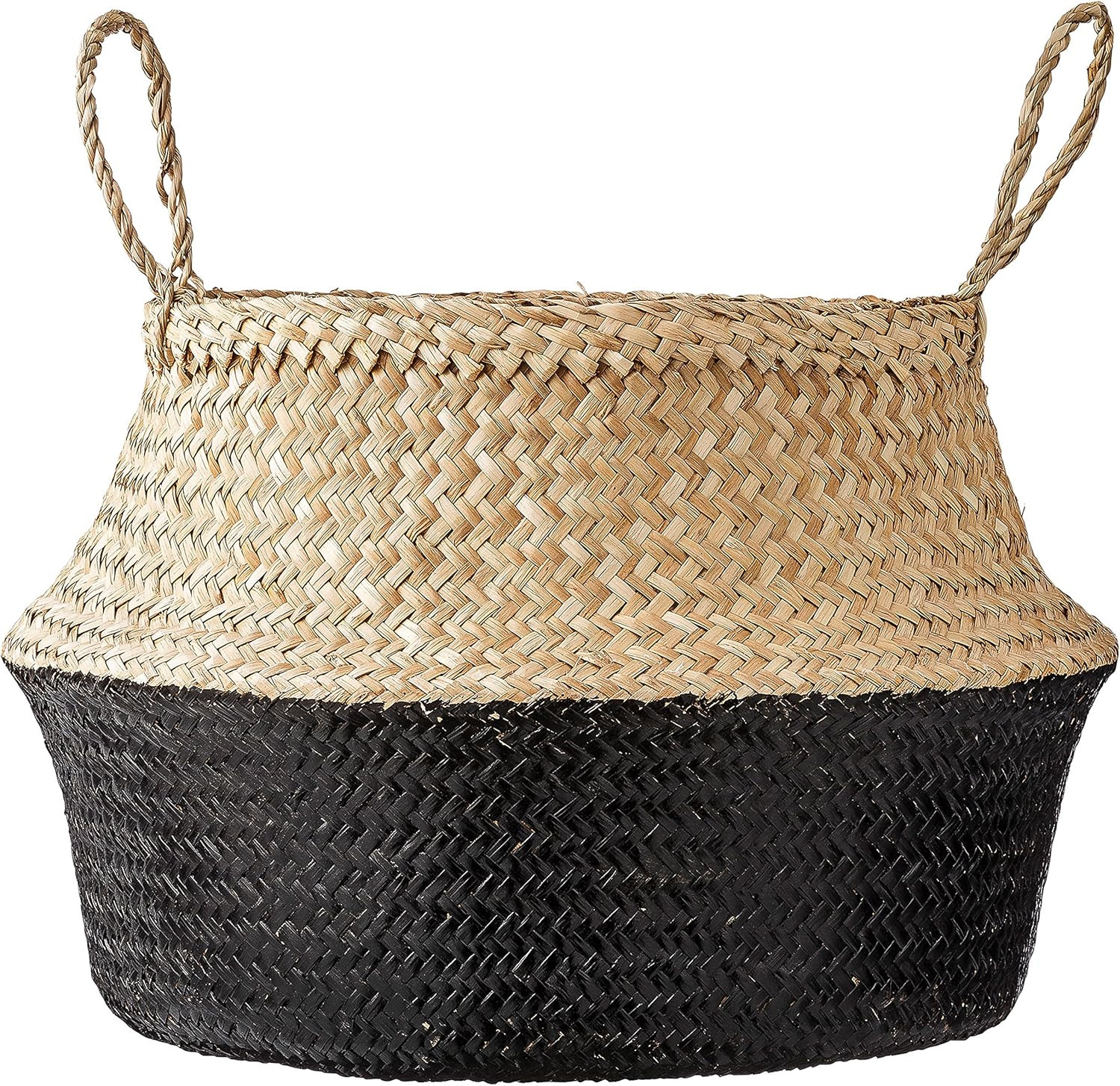 Bloomingville Round Natural Seagrass Basket with Handles, 19.5 Inch, Natural & Black | Amazon (US)