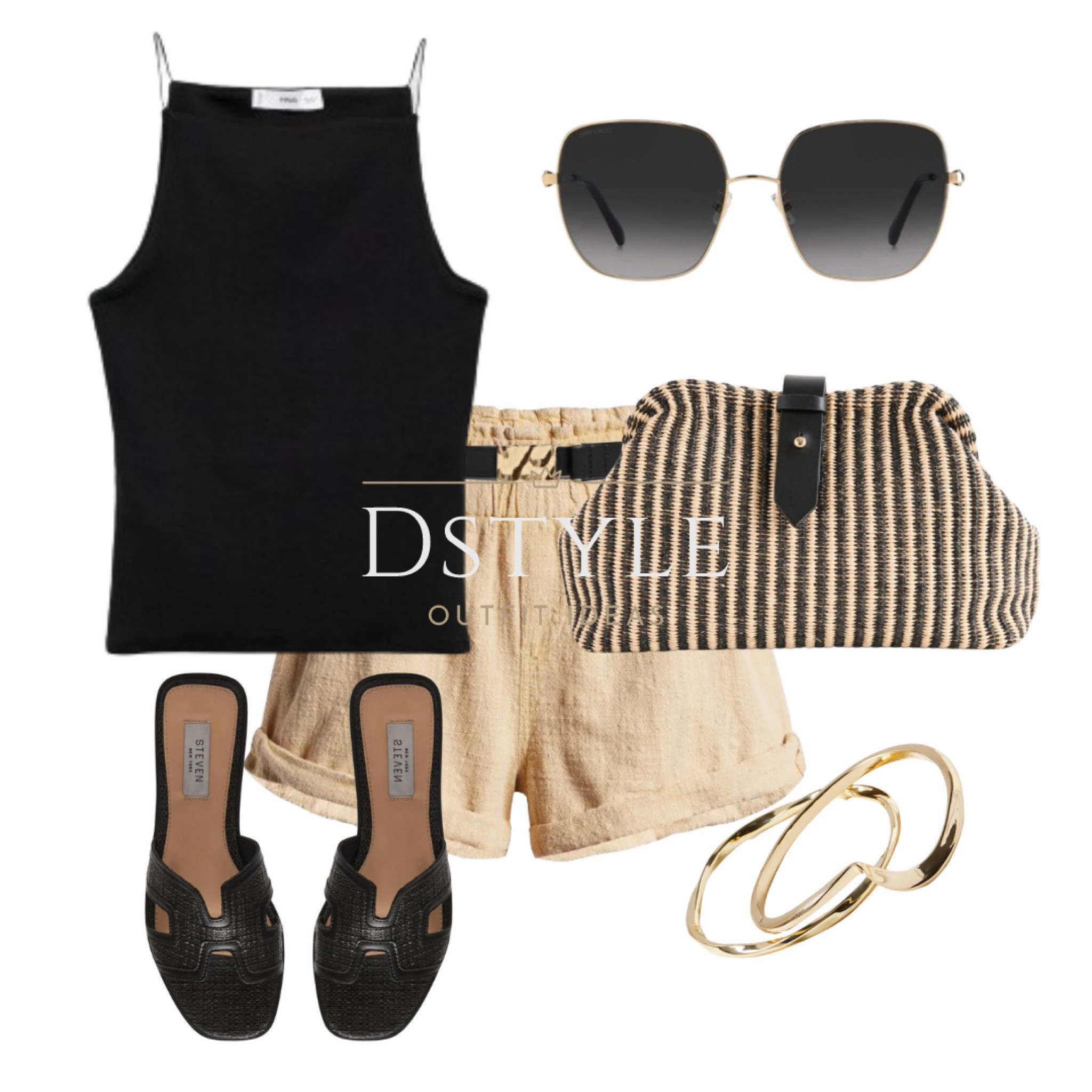 Black fitted halter top, paperbag cotton shorts, black slide sandals, woven raffia clutch, Jimmy Choo sunglasses
Summer outfit, vacay look, ootd, neutral style

#LTKstyletip #LTKsalealert #LTKSeasonal