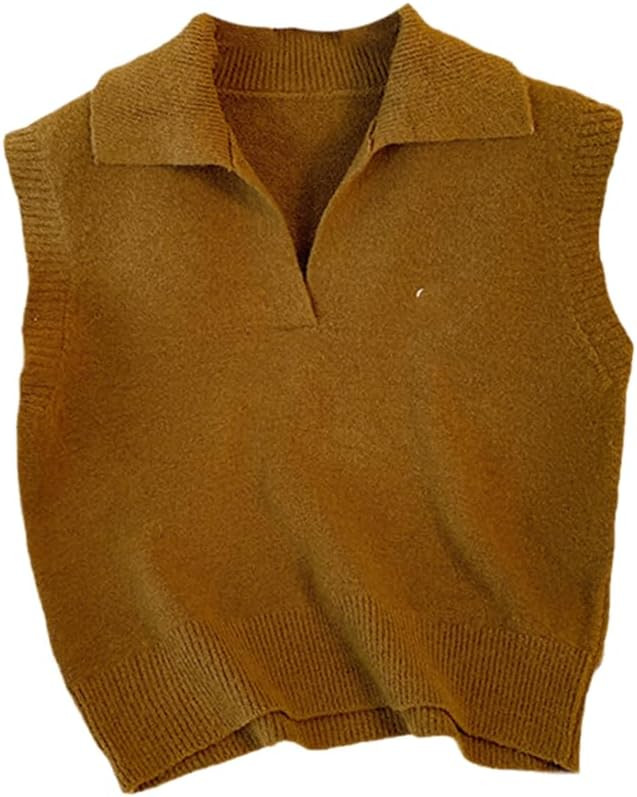 Autumn Winter Vintage Sweater Horse Jacket Outer Layer Folded Shoulder Sleeveless Top Knitted Ves... | Amazon (US)