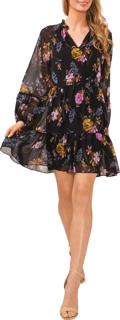 CeCe Floral Print Long Sleeve Babydoll Minidress | Nordstrom | Nordstrom