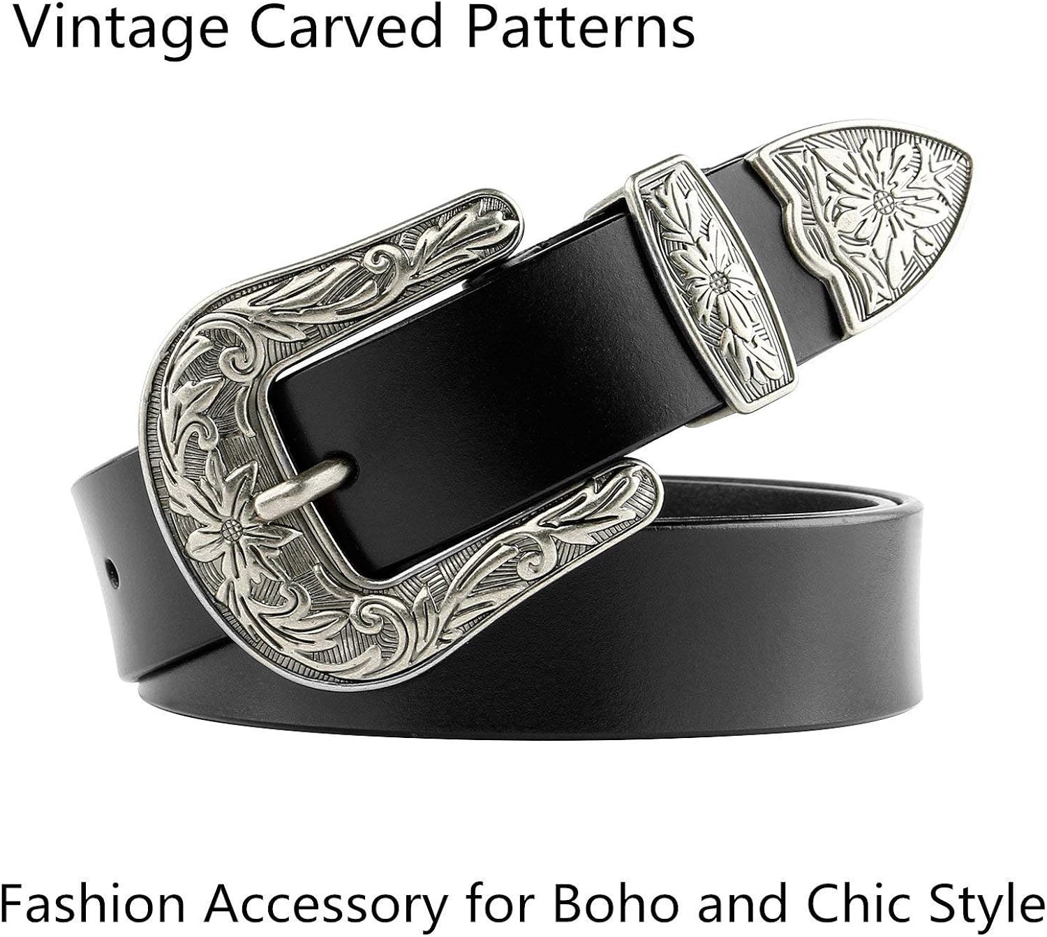 JASGOOD Women Leather Belts Ladies Vintage Western Design Black Waist Belt for Pants Jeans Dresse... | Amazon (US)