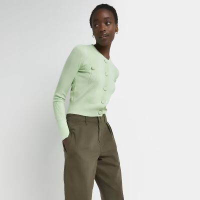 Green cropped knitted cardigan | River Island (UK & IE)