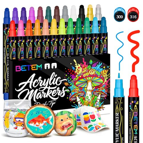 Betem 24 Colors Dual Tip Acrylic Paint Pens Markers, Premium Acrylic Paint Markers Stocking Stuff... | Amazon (US)