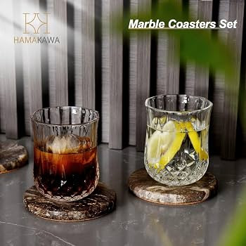 Marble Coasters Set of 4, Natural Gray Stone Coasters 4 Inch, Modern Round Travertine Drink Coast... | Amazon (US)