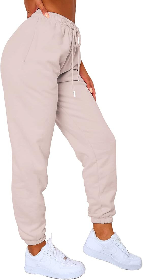 Waitfairy Womens Winter High Waisted Sweatpants Drawstring Jogger Sweat Pants Cinch Bottom Workou... | Amazon (US)