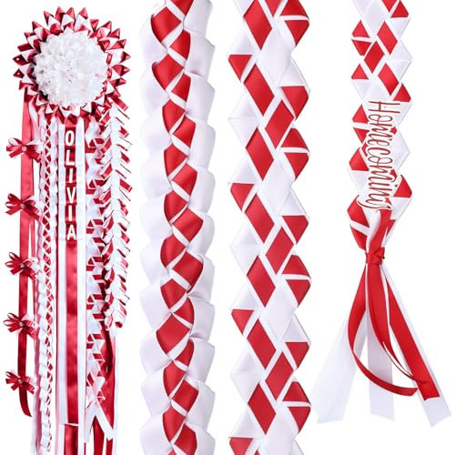 Yinkin 3 Pcs Homecoming Mum Braid 30 Inches Silk Homecoming Mum Supplies Homecoming Week Party Decorations Homecoming Mum Crafts for Back to School(White, Red) | Amazon (US)