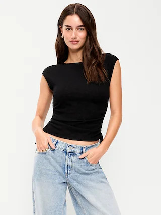 Cap-Sleeve Shirred Side Top | Old Navy (CA)
