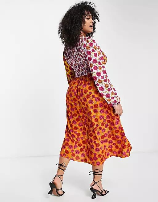 Never Fully Dressed Plus contrast floral maxi dress in lilac and yellow floral | ASOS (Global)