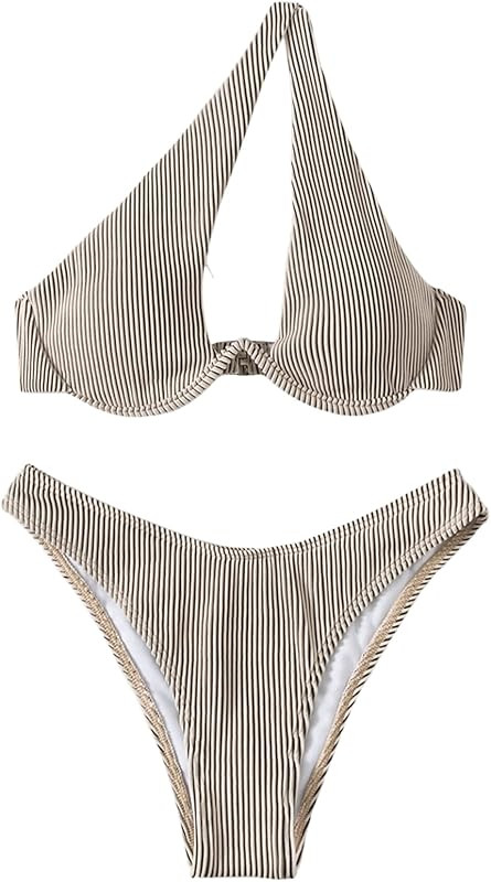 SweatyRocks Women's Ribbed Push Up Bikini Swimsuit One Shoulder Cut Out Bathing Suit | Amazon (US)