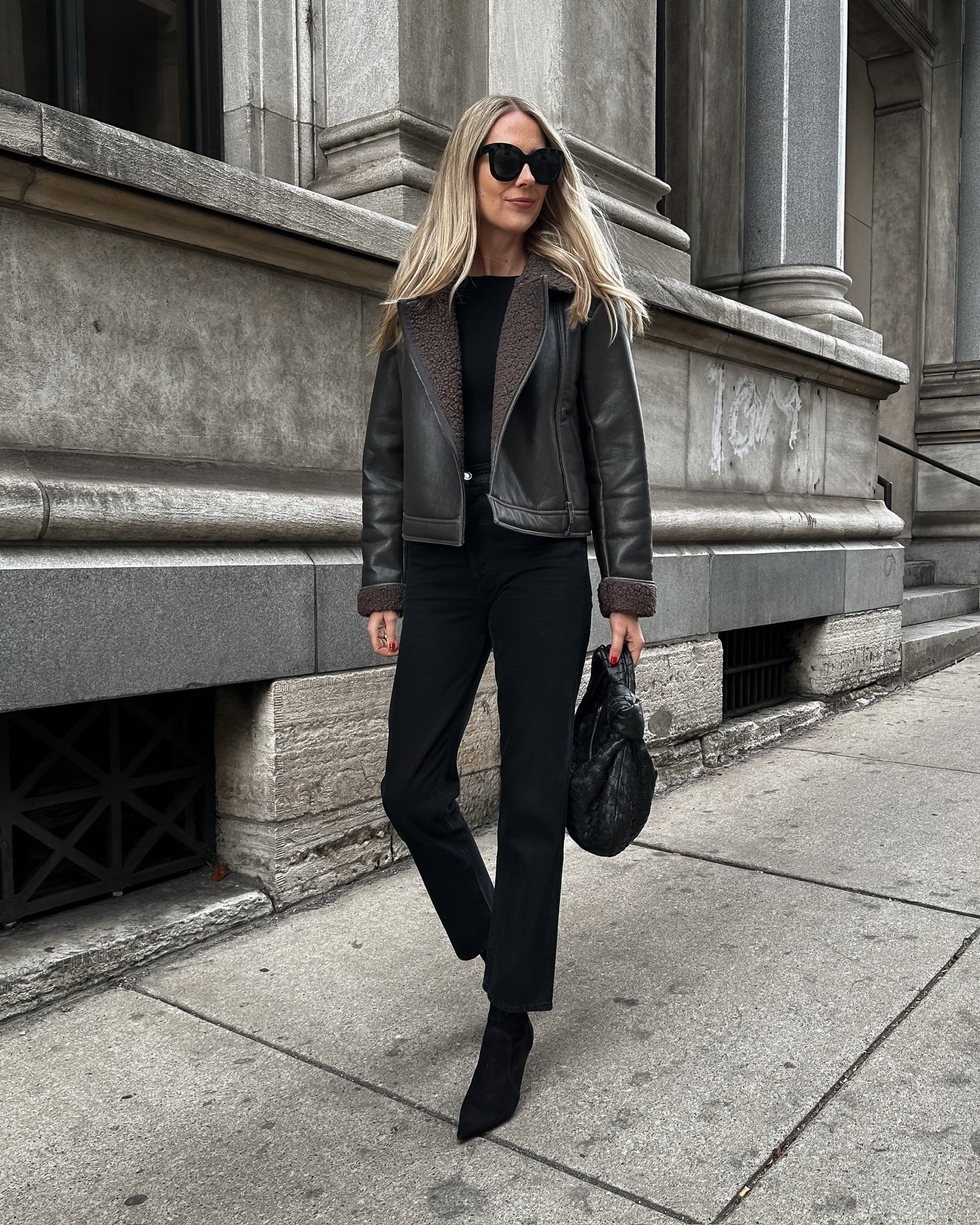 Fashion Jackson wearing vegan leather jacket (small) black jeans, black booties, fall outfit, winter outfit 

#LTKshoecrush #LTKSeasonal #LTKstyletip