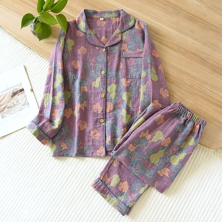 Kukuzhu Japanese Spring and Autumn New Women's Pajama Set 100% Cotton Vintage Long sleeved Pants ... | Walmart (US)