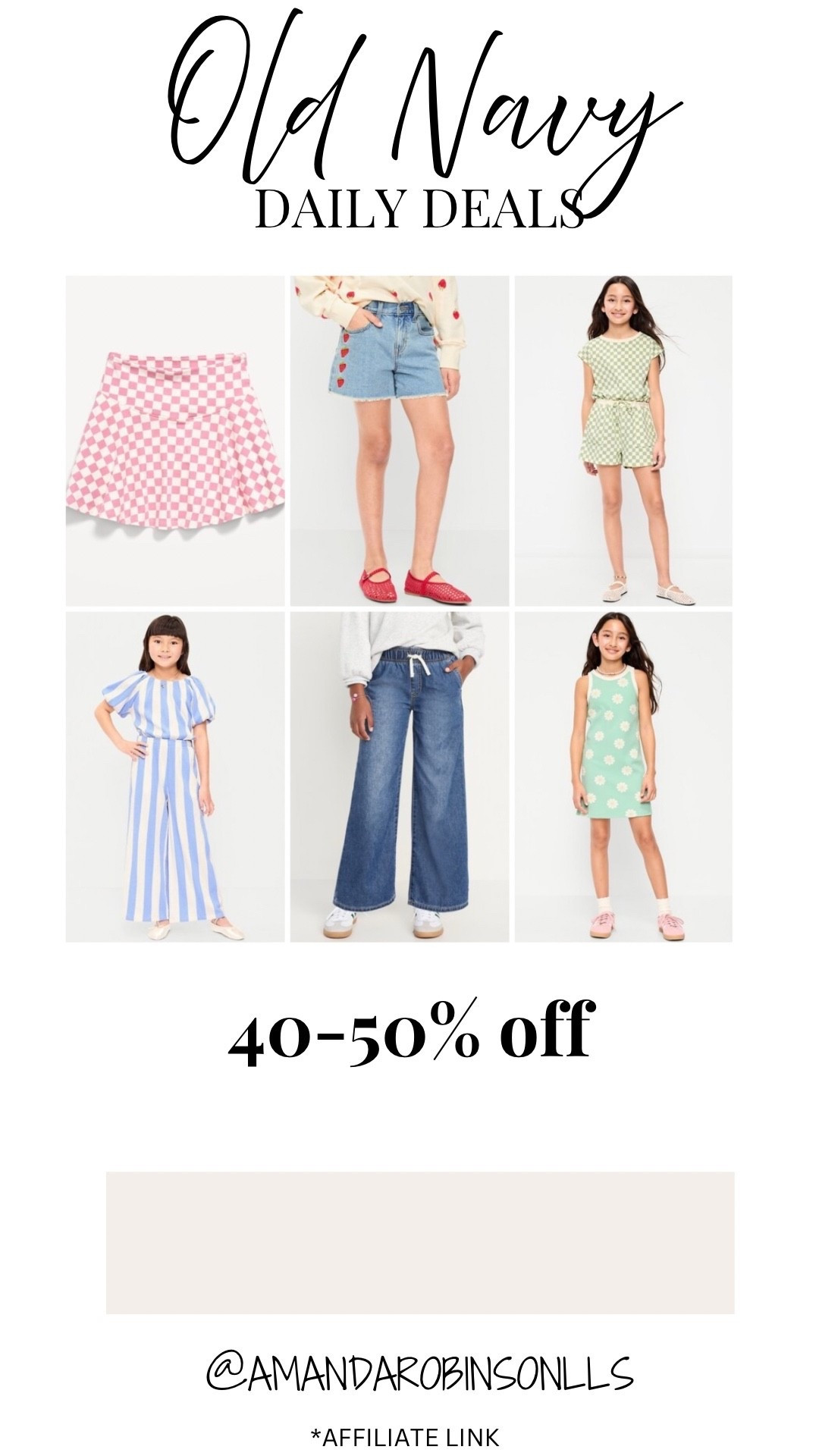 Old Navy Daily Deals
40-50% off girls clothing 

#LTKSaleAlert #LTKKids