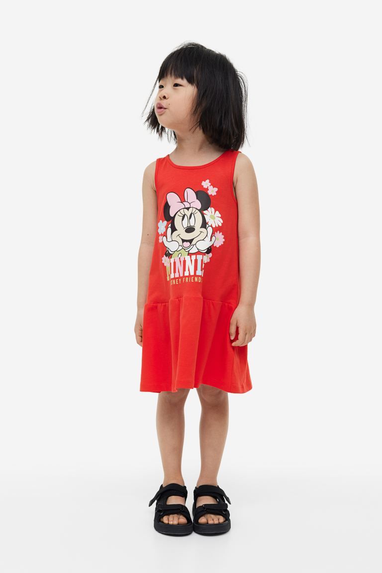 Printed Cotton Dress - Bright red/Minnie Mouse - Kids | H&M US | H&M (US + CA)