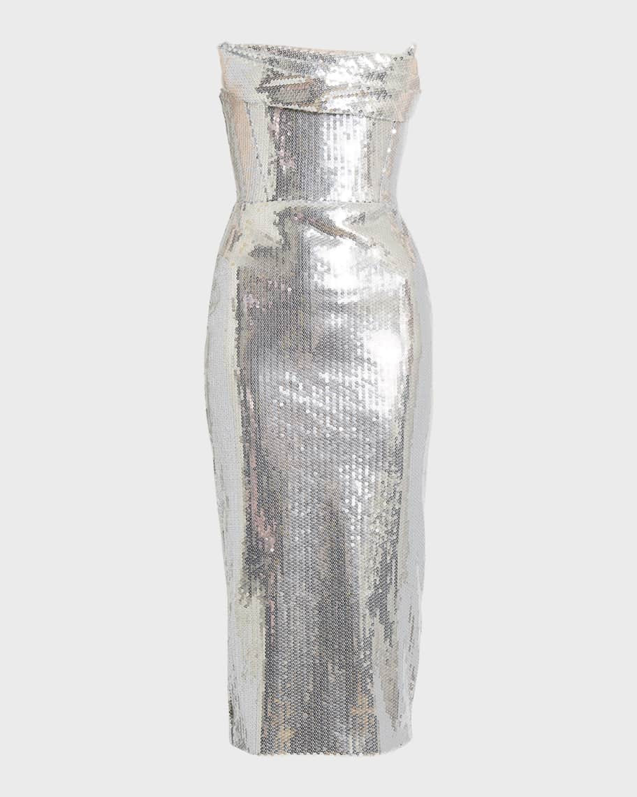 Alex Perry Sequin Curved Strapless Sheath Dress | Neiman Marcus