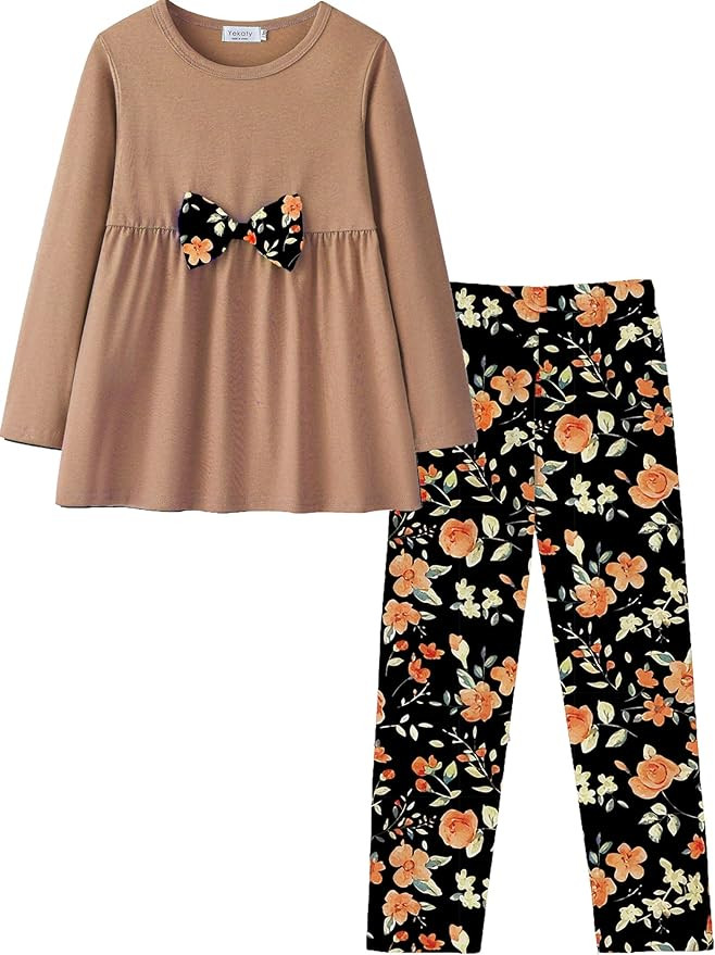 Yekaty Girls Clothing Set 2 Pcs Floral Soft Crewneck Long Sleeve Top+Leggings Loose Outfits With ... | Amazon (US)