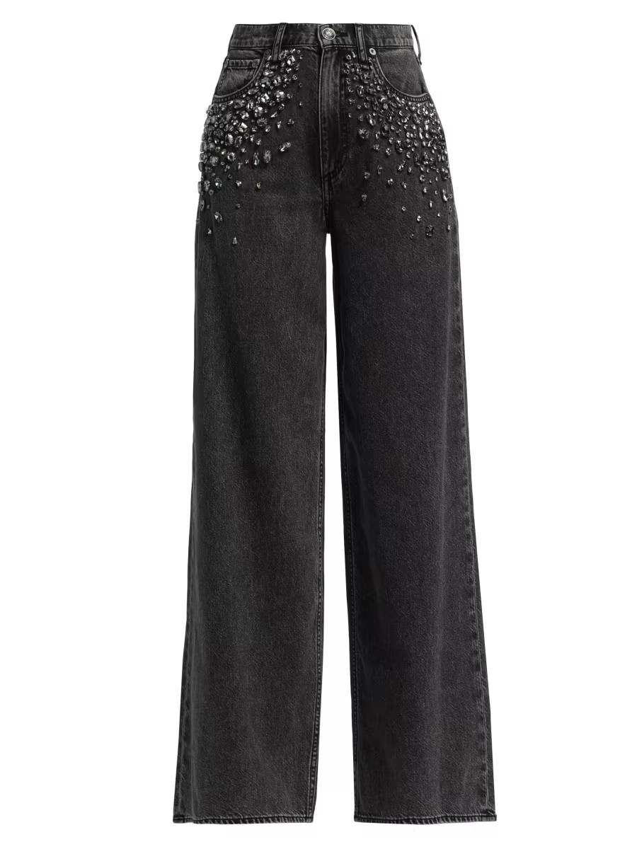 Featherweight Sofie Embellished High-Rise Wide-Leg Jeans | Saks Fifth Avenue