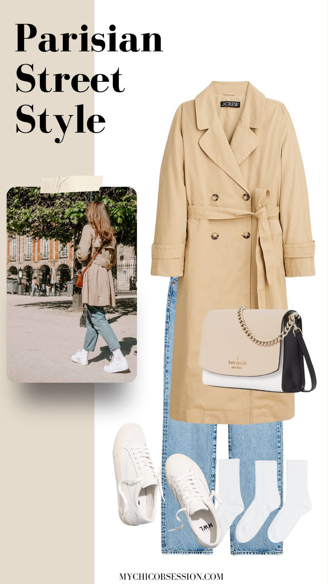 Another classic trench look. Pair it with a pair of straight leg jeans, a tri-tone bag, and sneakers with white socks showing.

#LTKstyletip #LTKSeasonal